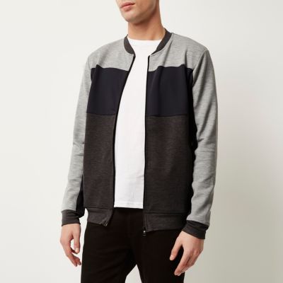 Grey cut and sew bomber jacket